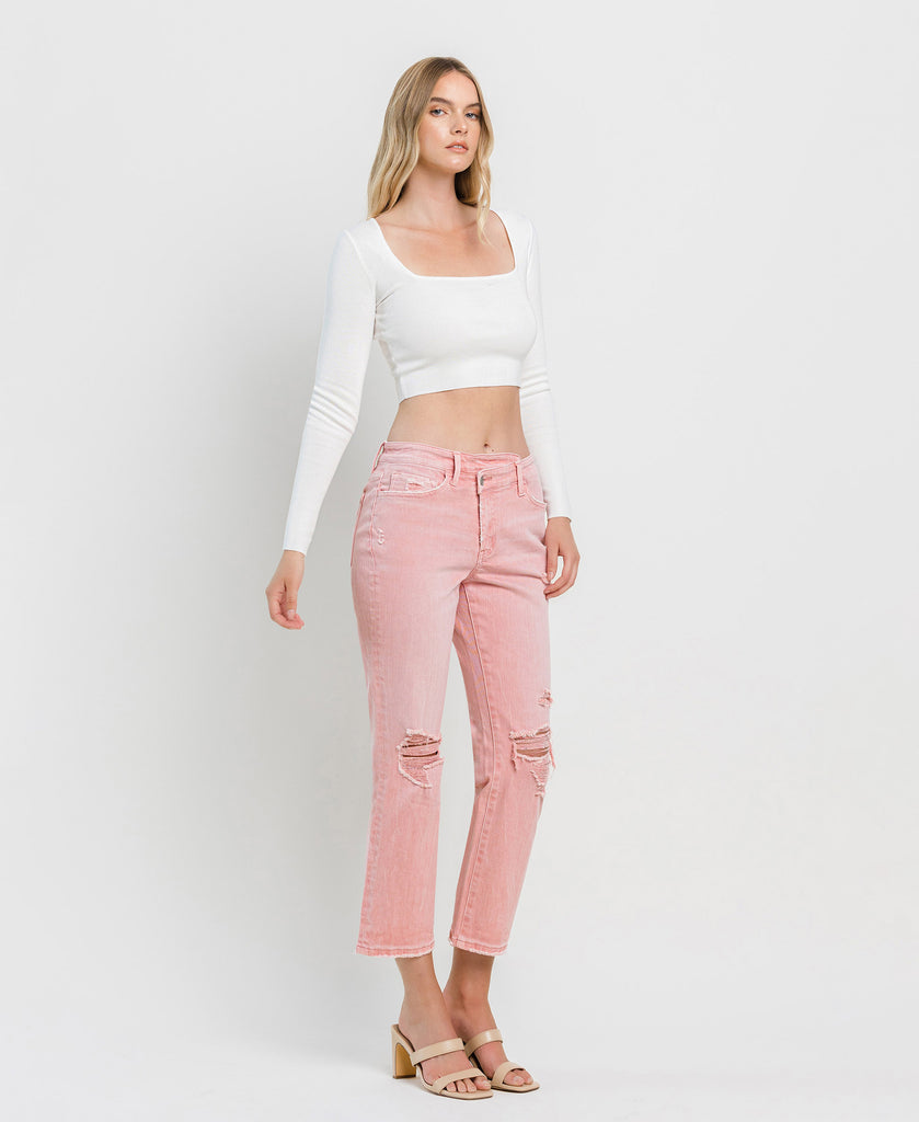 Right 45 degrees product image of Bridal Rose - High Rise Crossover Crop Straight Jeans