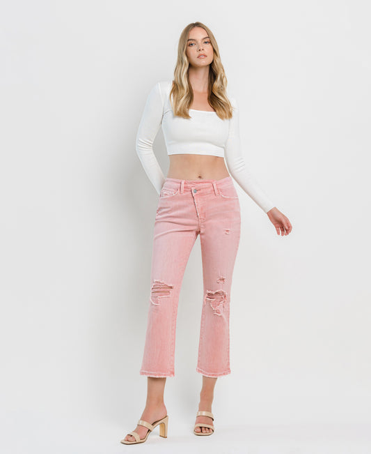 Front product images of Bridal Rose - High Rise Crossover Crop Straight Jeans