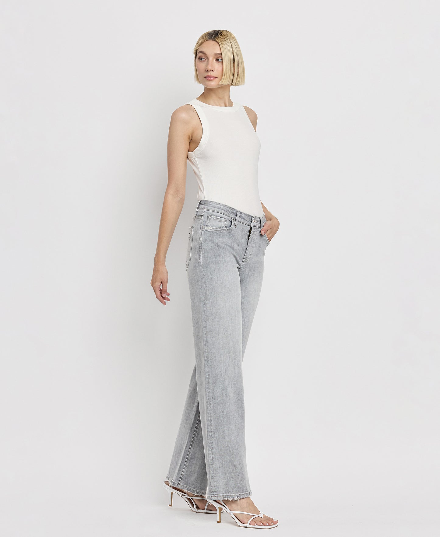 Right 45 degrees product image of Clementine - High Rise Wide Leg Jeans