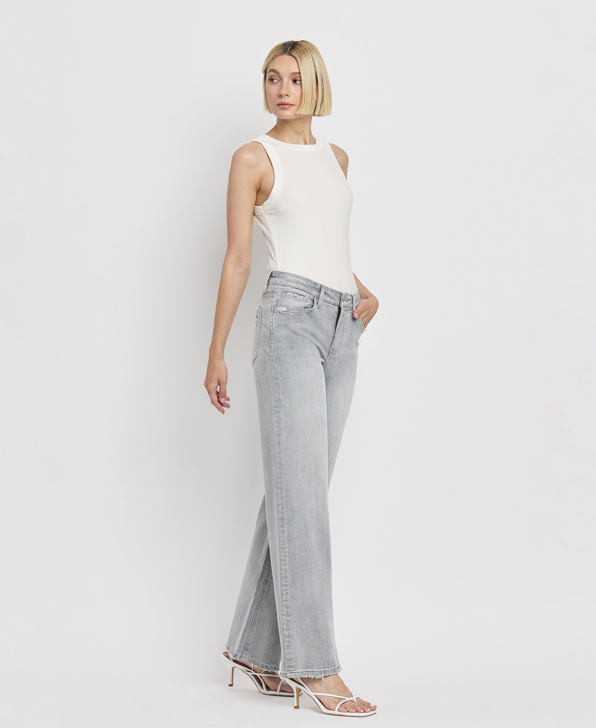 Right 45 degrees product image of Clementine - High Rise Wide Leg Jeans