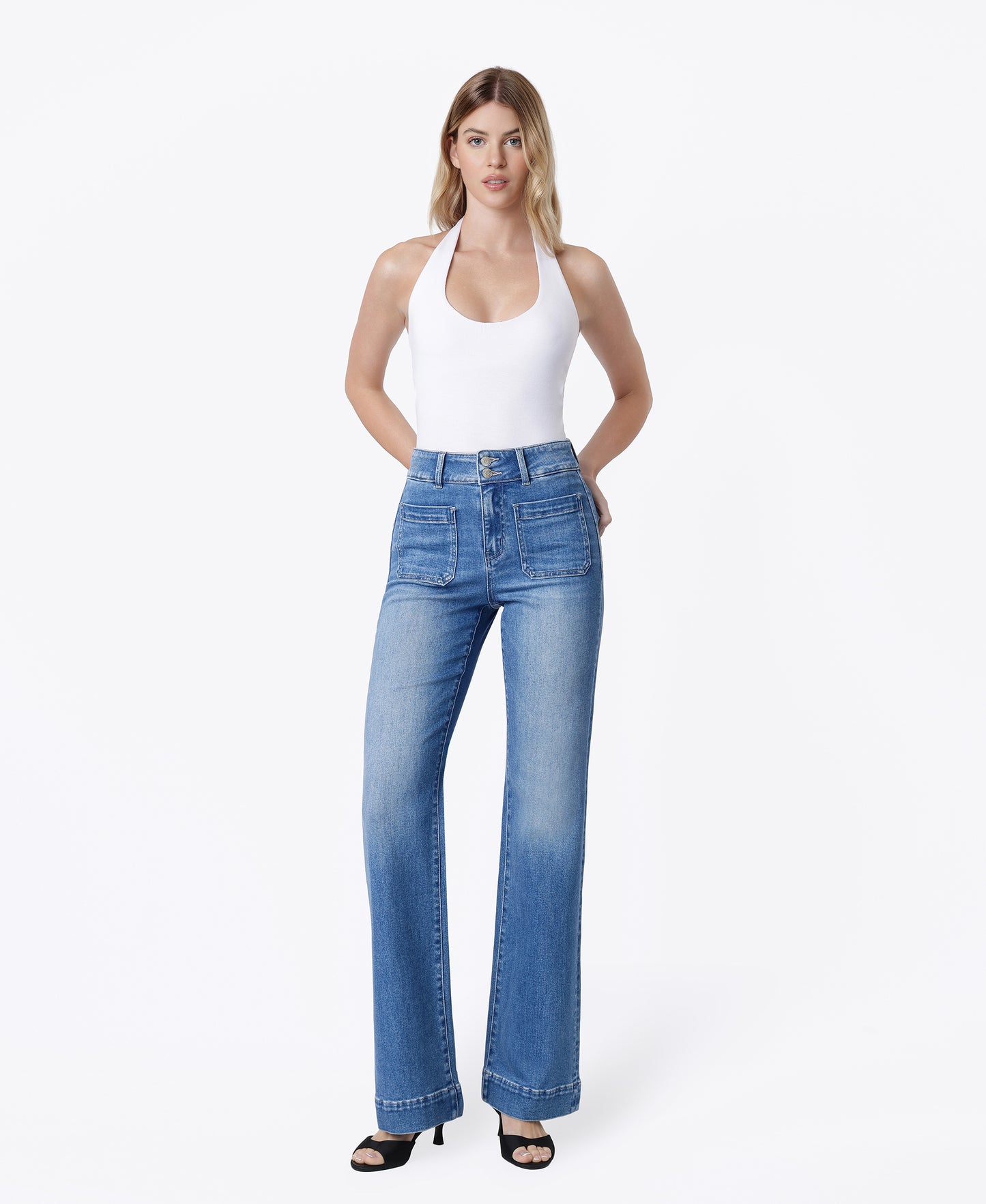 Front product images of Medium - 90's Super High Rise Double Button Vintage Flare Jeans