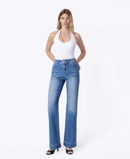 Front product images of Medium - 90's Super High Rise Double Button Vintage Flare Jeans