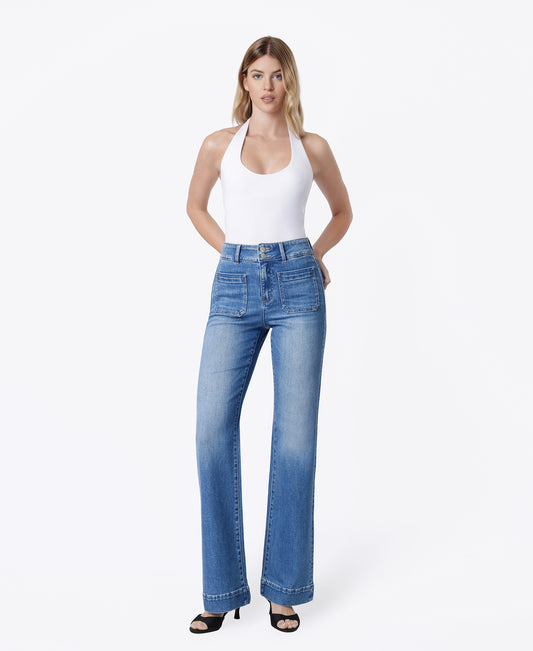 Front product images of Medium - 90's Super High Rise Double Button Vintage Flare Jeans