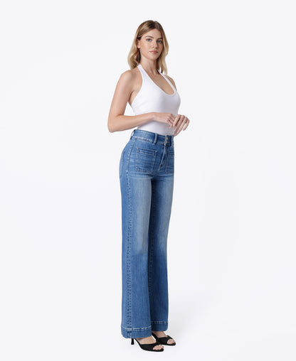 Right 45 degrees product image of Medium - 90's Super High Rise Double Button Vintage Flare Jeans