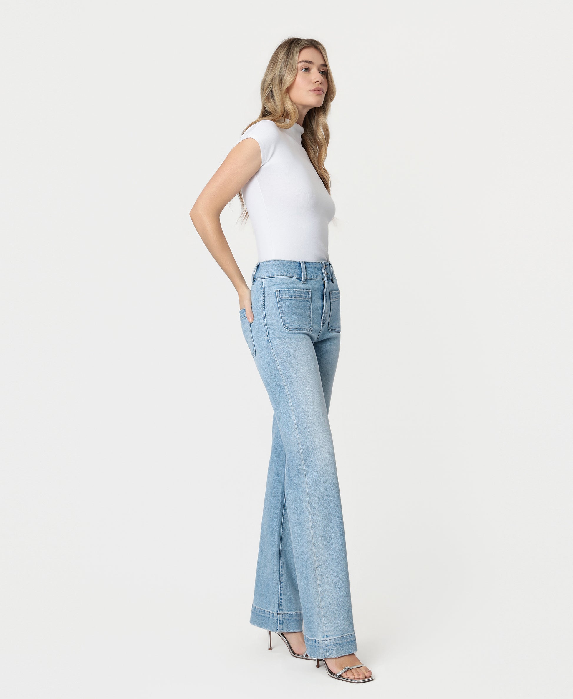 Right 45 degrees product image of Bang On Blue - Super High Rise 90's Vintage Flare Jeans
