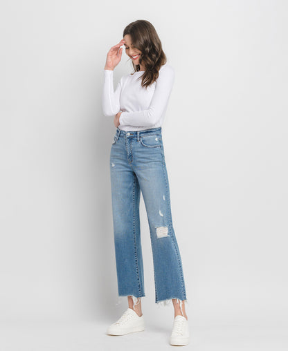 Left 45 degrees product image of Blue Grove - High Rise Distressed Slim Wide Leg Jeans