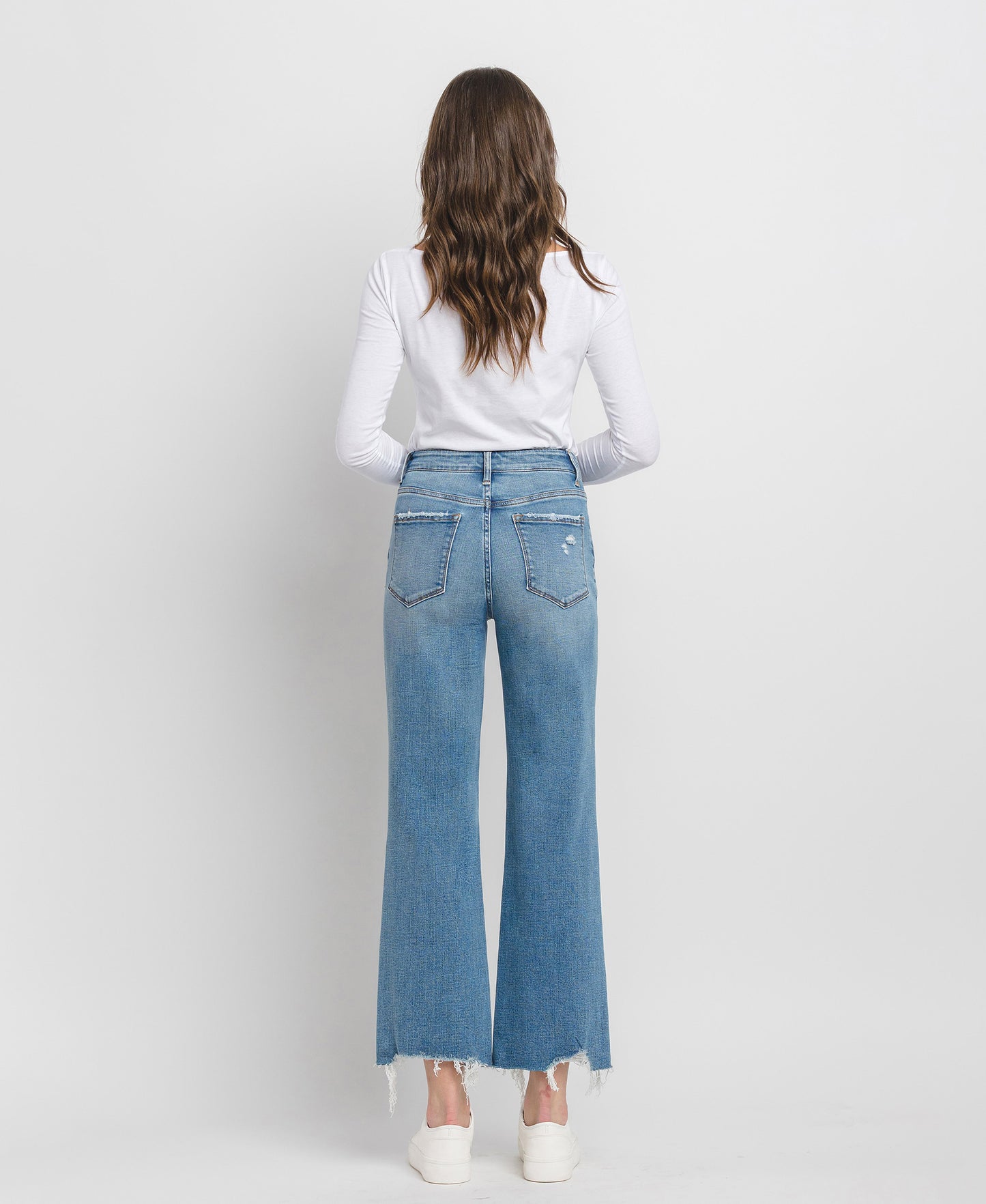 Back product images of Blue Grove - High Rise Distressed Slim Wide Leg Jeans