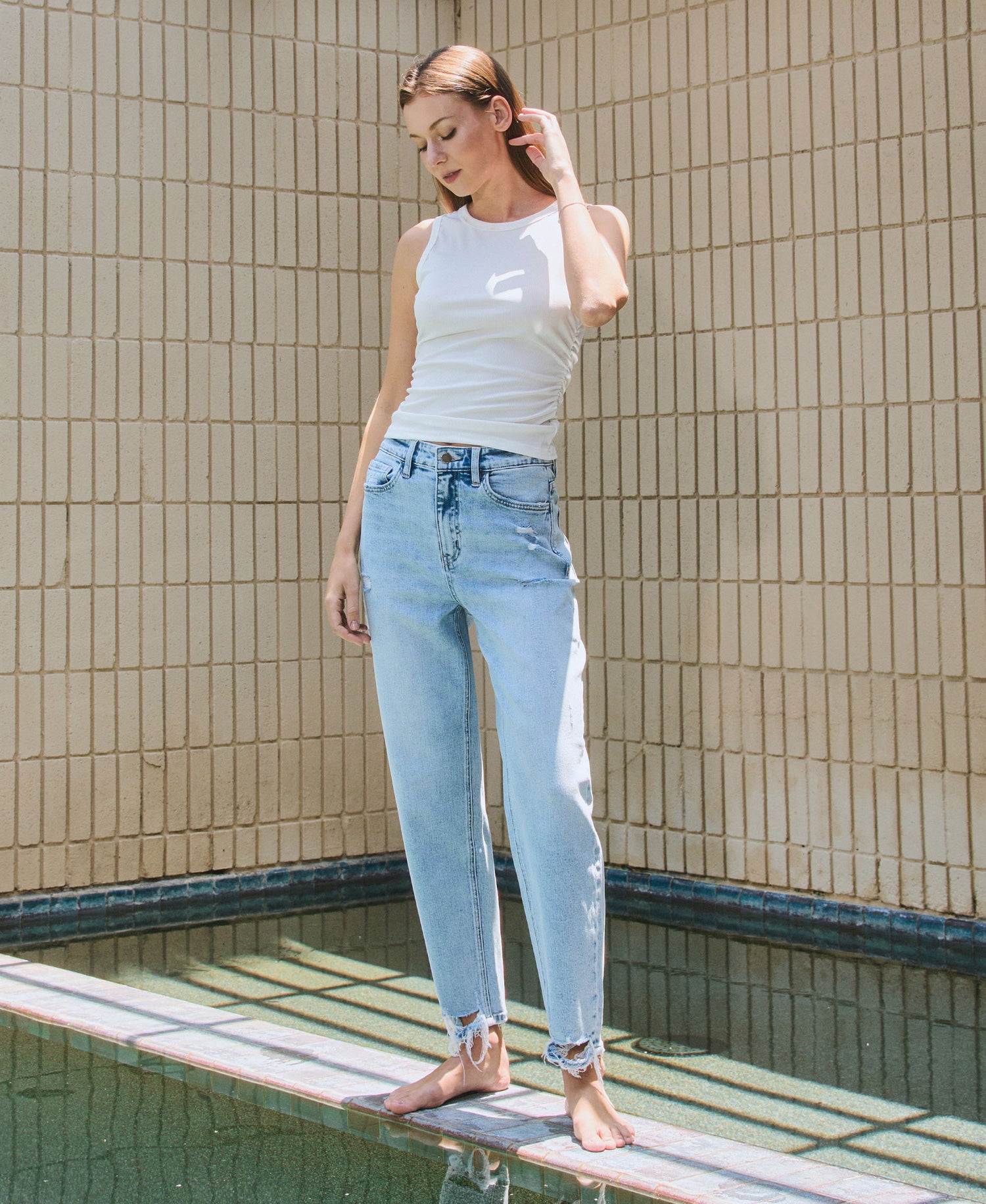 editorial image of Sweet Nothing - Super High Rise Barrel Leg Jeans