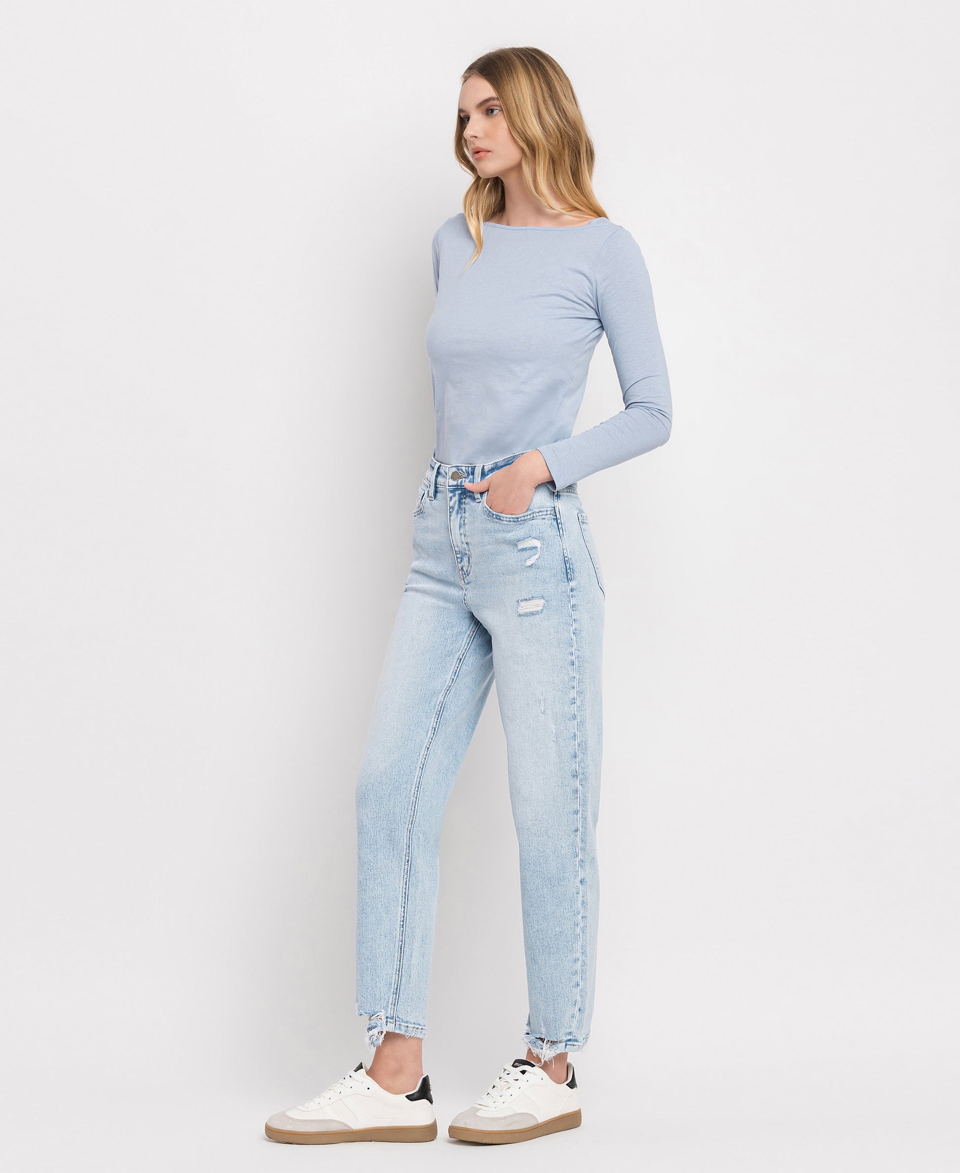 Left 45 degrees product image of Sweet Nothing - Super High Rise Barrel Leg Jeans