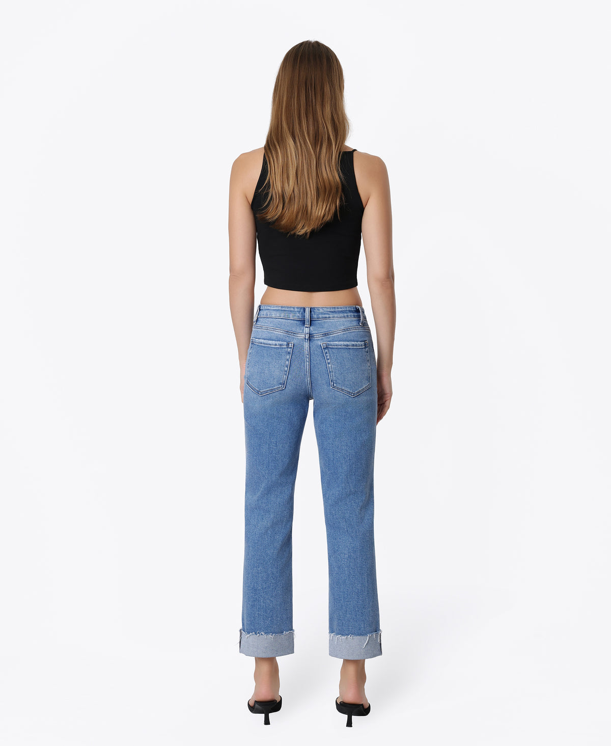 Back product images of Delectable - High Rise Single Cuffed Crop Straight Jeans