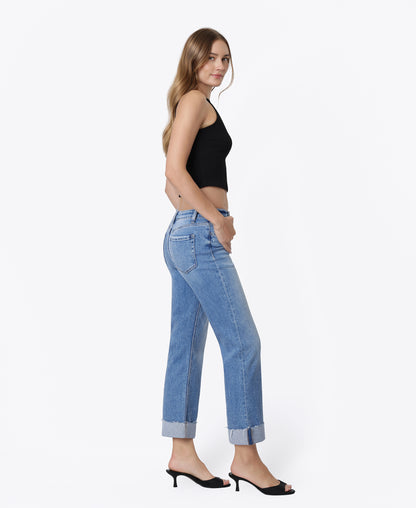 Right side product images of Delectable - High Rise Single Cuffed Crop Straight Jeans