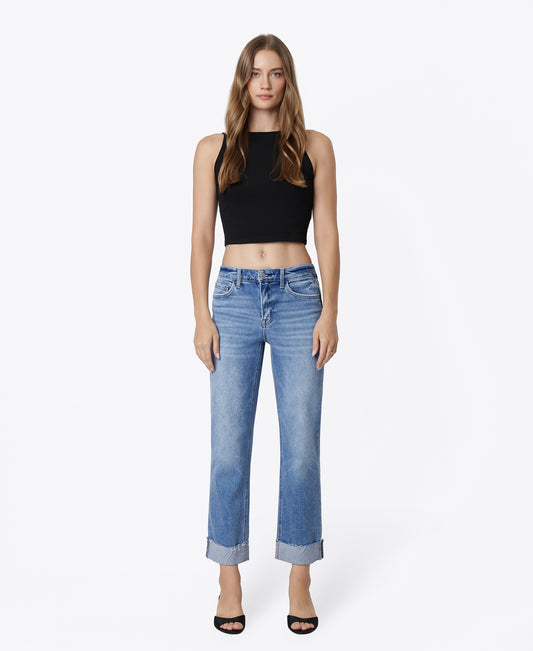 Front product images of Delectable - High Rise Single Cuffed Crop Straight Jeans