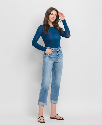 Right 45 degrees product image of Delectable - High Rise Single Cuff Crop Straight Jeans