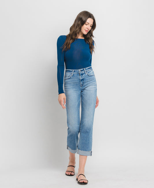 Front product images of Delectable - High Rise Single Cuff Crop Straight Jeans