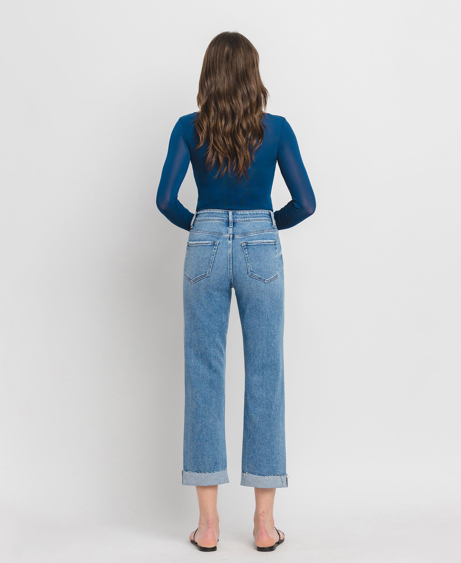 Back product images of Delectable - High Rise Single Cuff Crop Straight Jeans