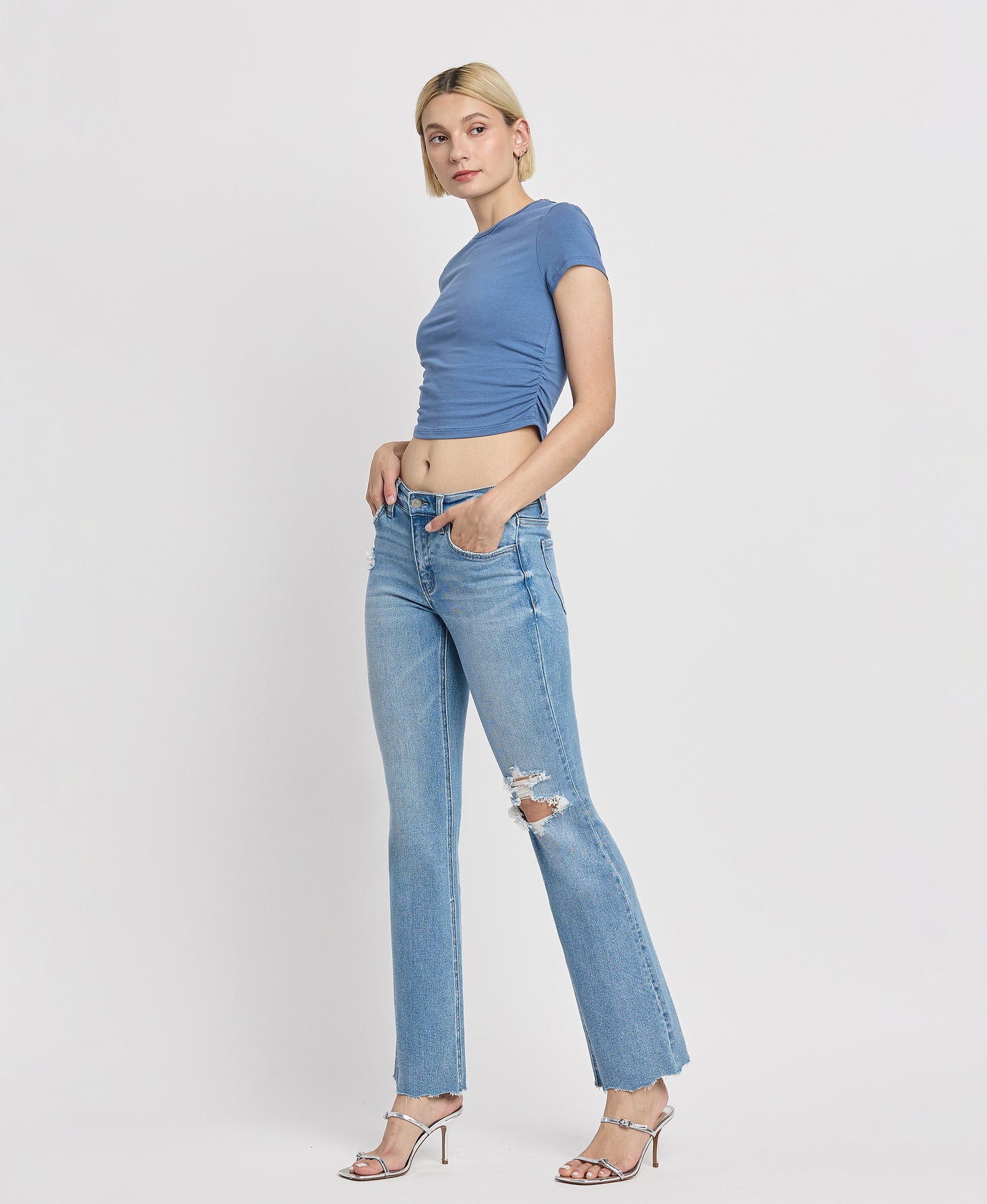 Left 45 degrees product image of Timely - Mid Rise Bootcut Jeans