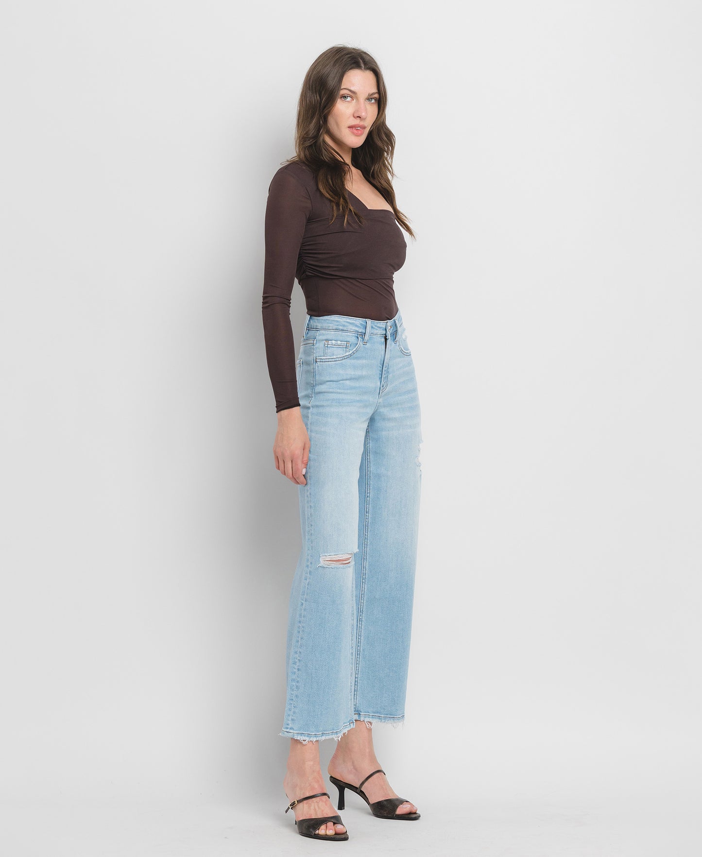 Right 45 degrees product image of Woo - High Rise Wide Leg Jeans