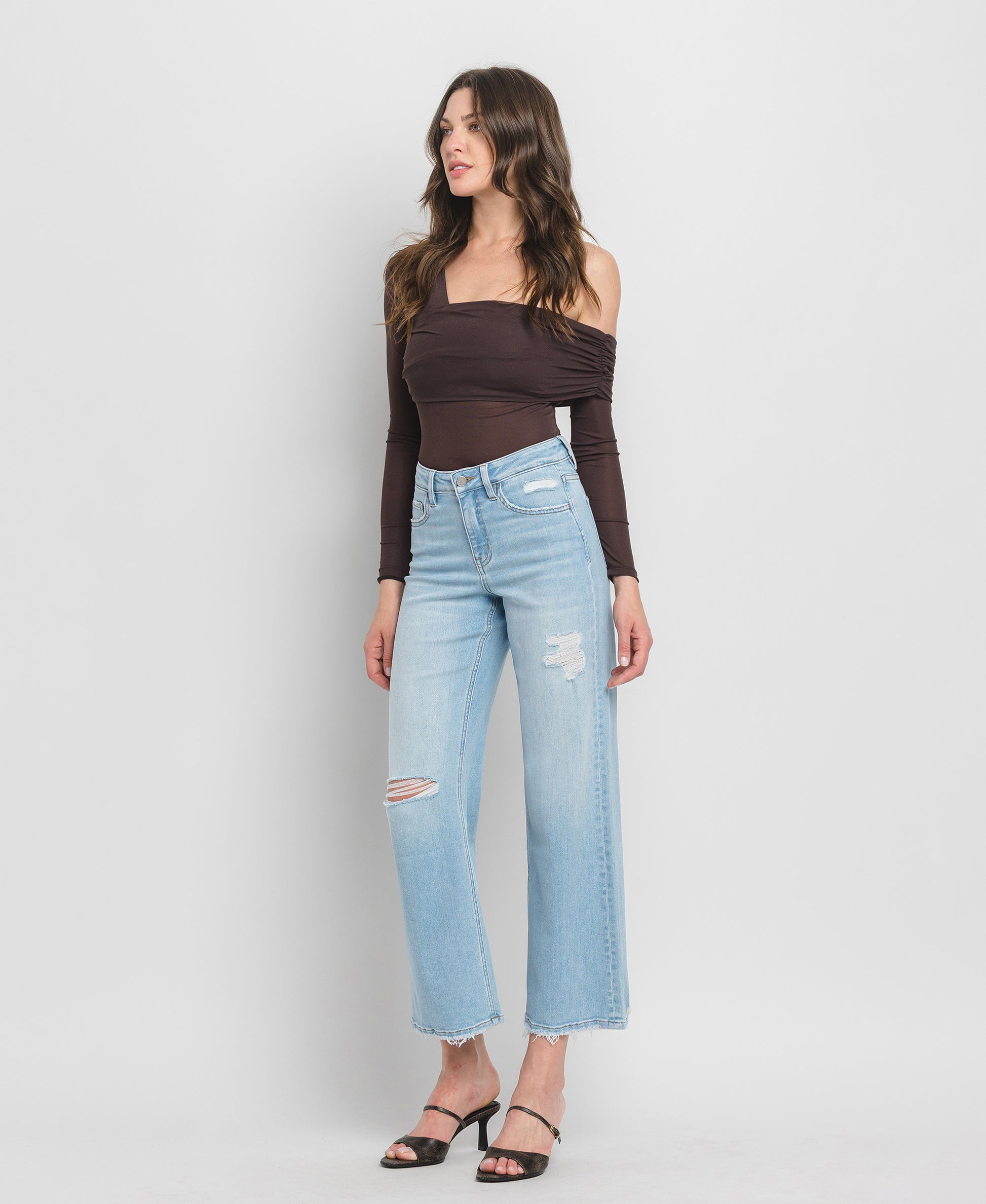 Left 45 degrees product image of Woo - High Rise Wide Leg Jeans