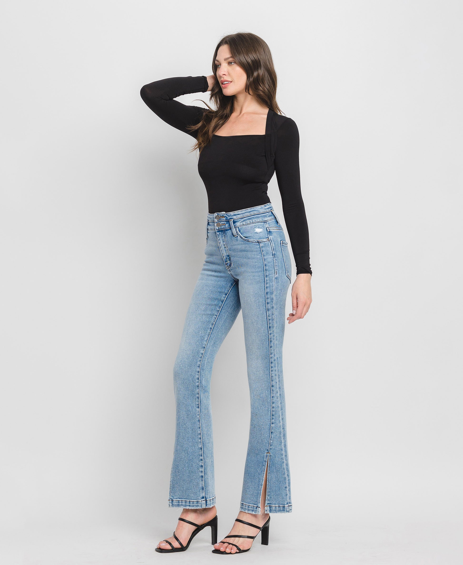 Left 45 degrees product image of Amenity - High Rise Split Hem Flare Jeans