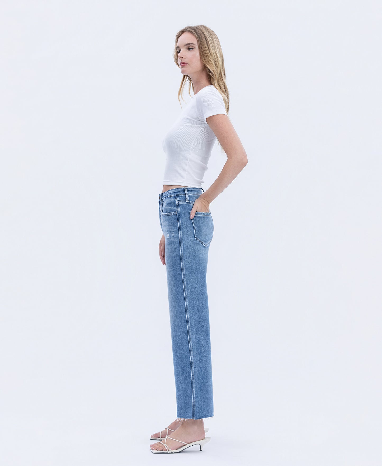 Left side product images of Supported - High Rise Raw Hem Slim Wide Leg Jeans