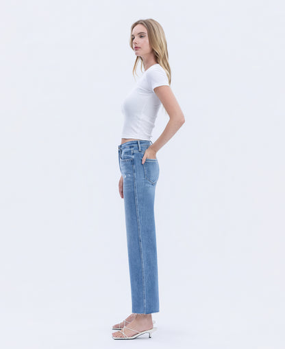 Left side product images of Supported - High Rise Raw Hem Slim Wide Leg Jeans