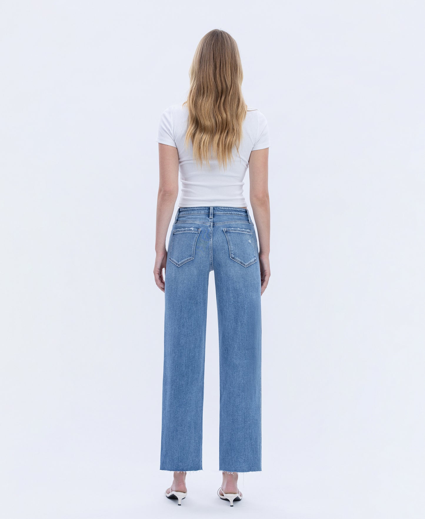 Back product images of Supported - High Rise Raw Hem Slim Wide Leg Jeans