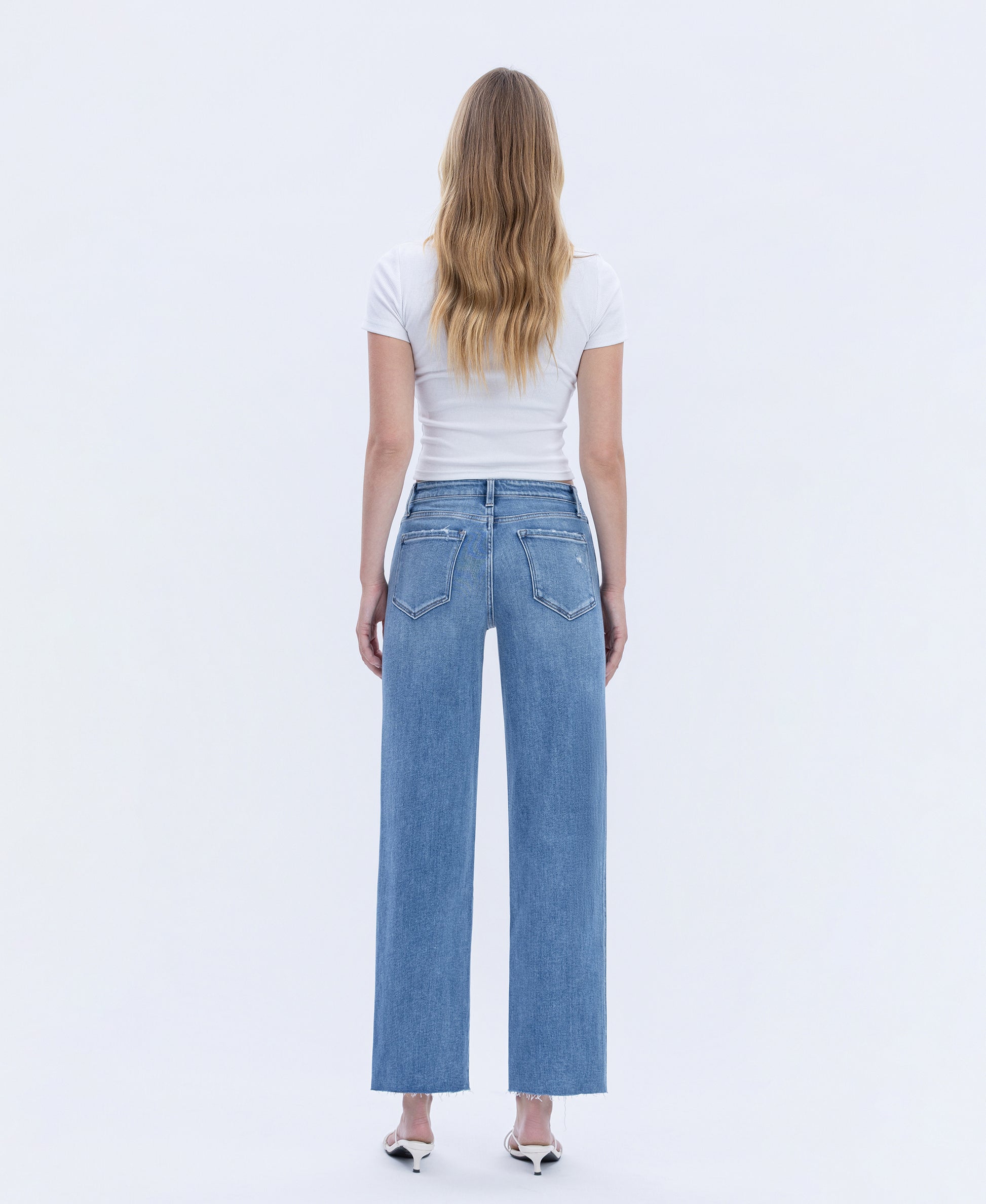 Back product images of Supported - High Rise Raw Hem Slim Wide Leg Jeans