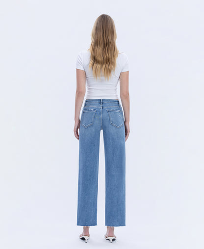 Back product images of Supported - High Rise Raw Hem Slim Wide Leg Jeans