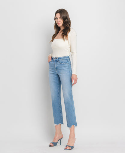 Left 45 degrees product image of Comfy - High Rise Frayed Hem Crop Straight Jeans