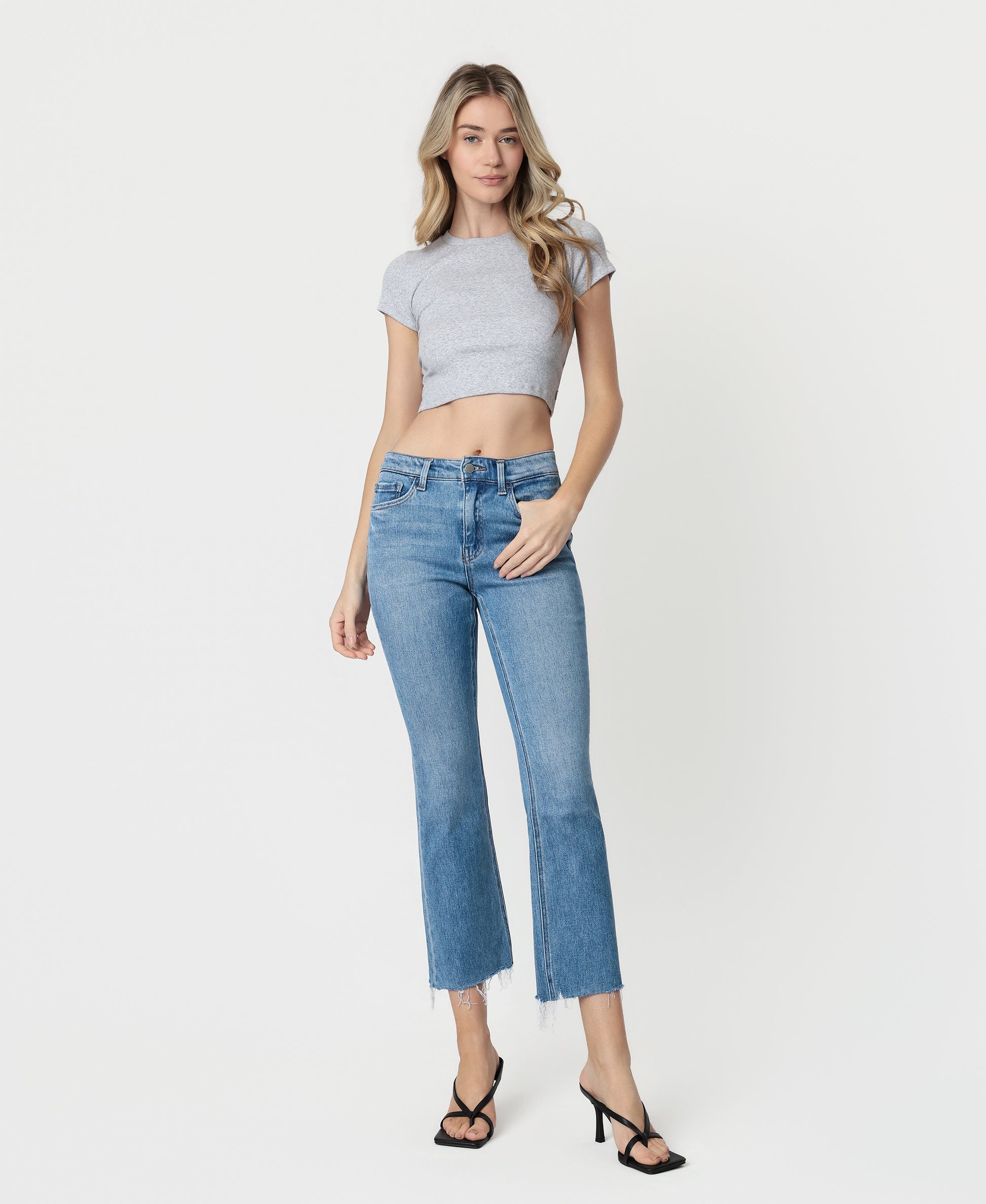 Front product images of Panoramic - High Rise Distressed Hem Kick Flare Jeans