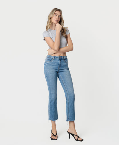 Right 45 degrees product image of Panoramic - High Rise Distressed Hem Kick Flare Jeans