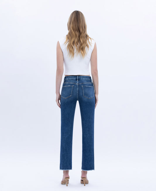 Back product images of Encouragingly - High Rise Raw Step Hem Slim Straight Jeans