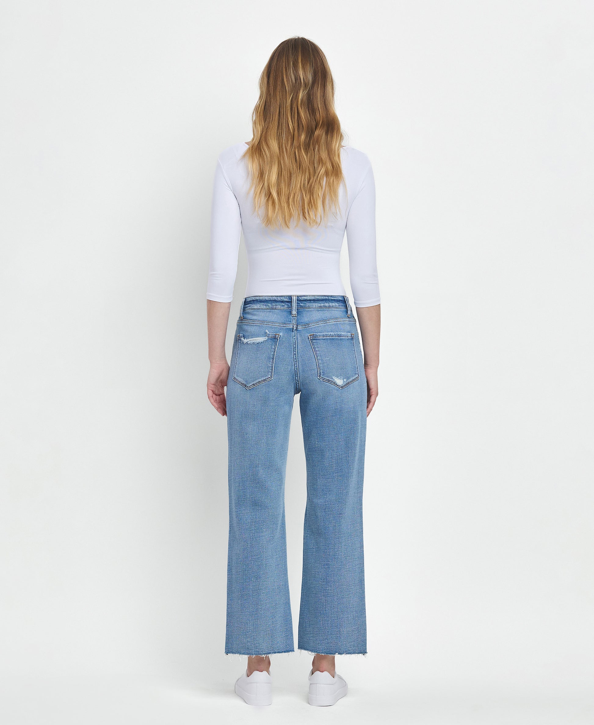 Back product images of Satisfactory - High Rise Crop Slim Wide Jeans