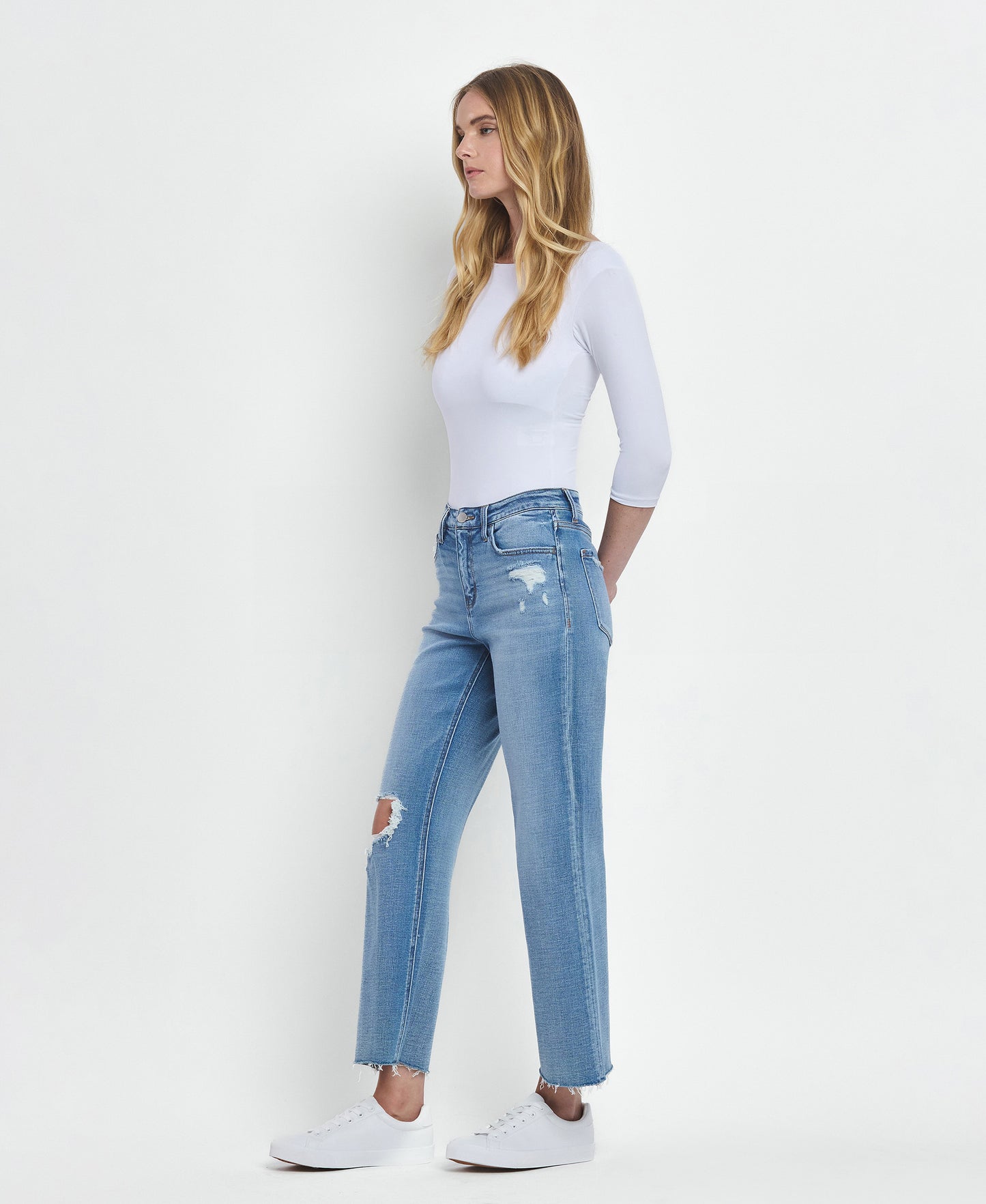 Left 45 degrees product image of Satisfactory - High Rise Crop Slim Wide Jeans