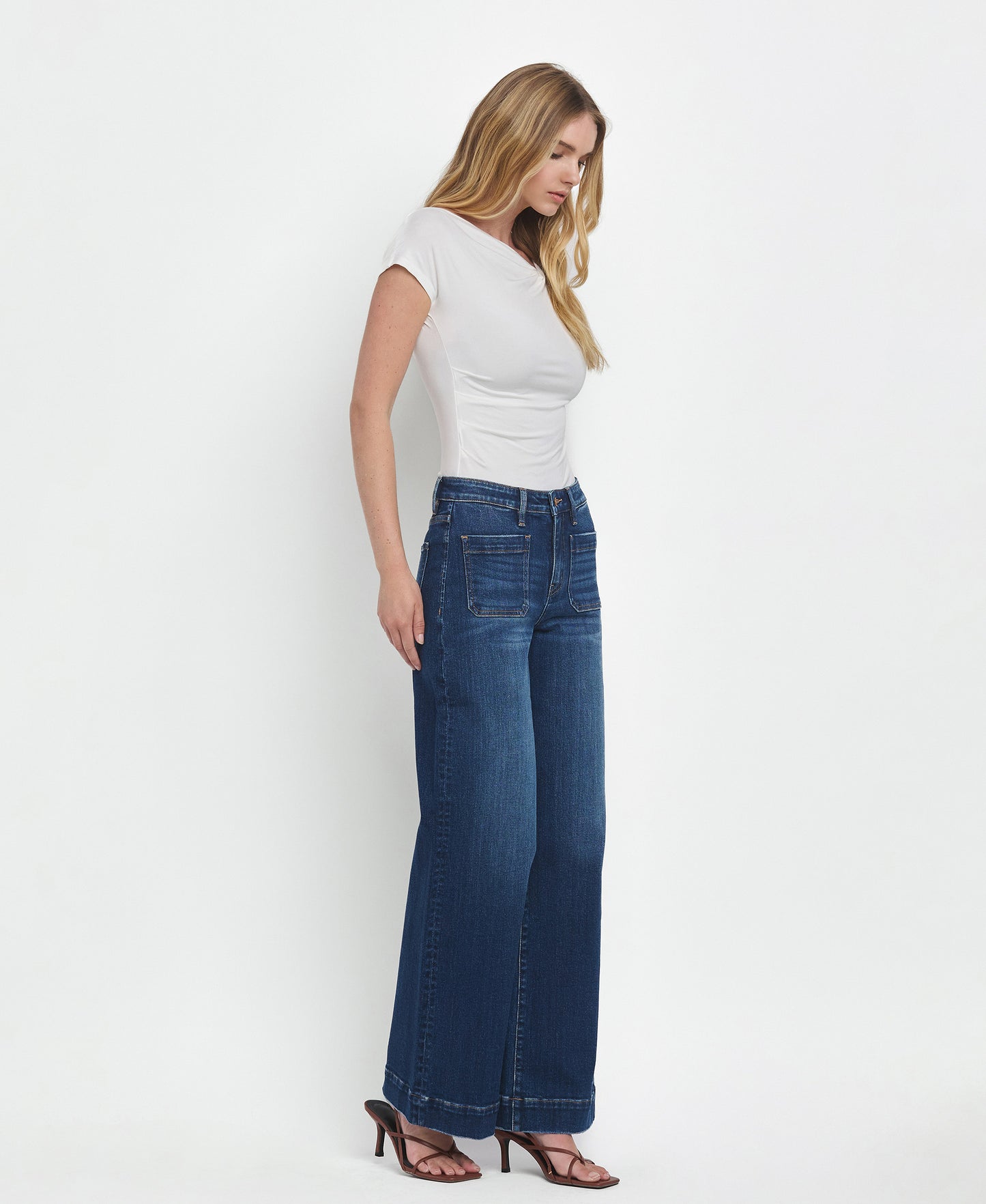 Right 45 degrees product image of Dark Denim - High Rise Wide Trouser Jeans