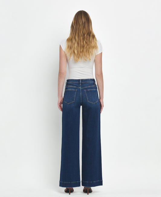 Back product images of Dark Denim - High Rise Wide Trouser Jeans