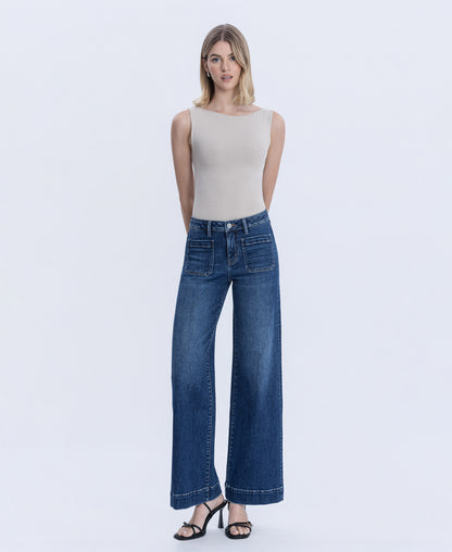 Front product images of Medium Light - High Rise Trouser Hem Wide Leg Jeans