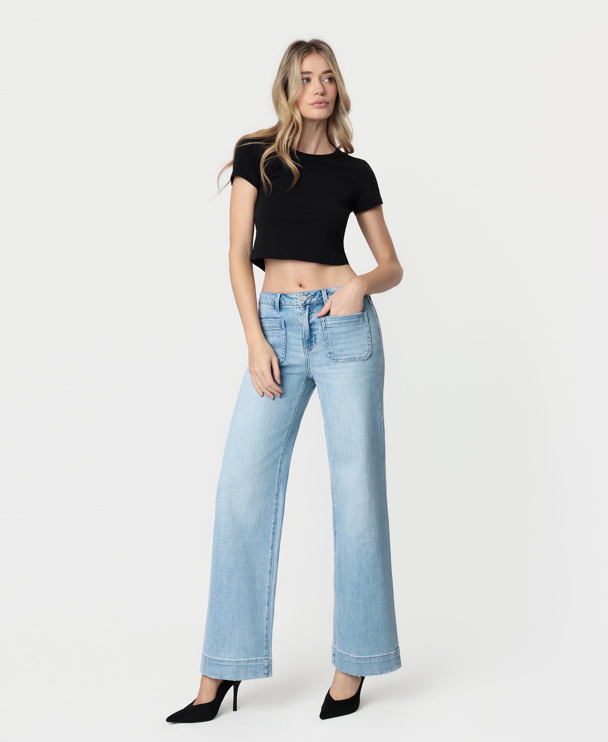 Left 45 degrees product image of Dignity - High Rise Wide Leg Trouser Jeans