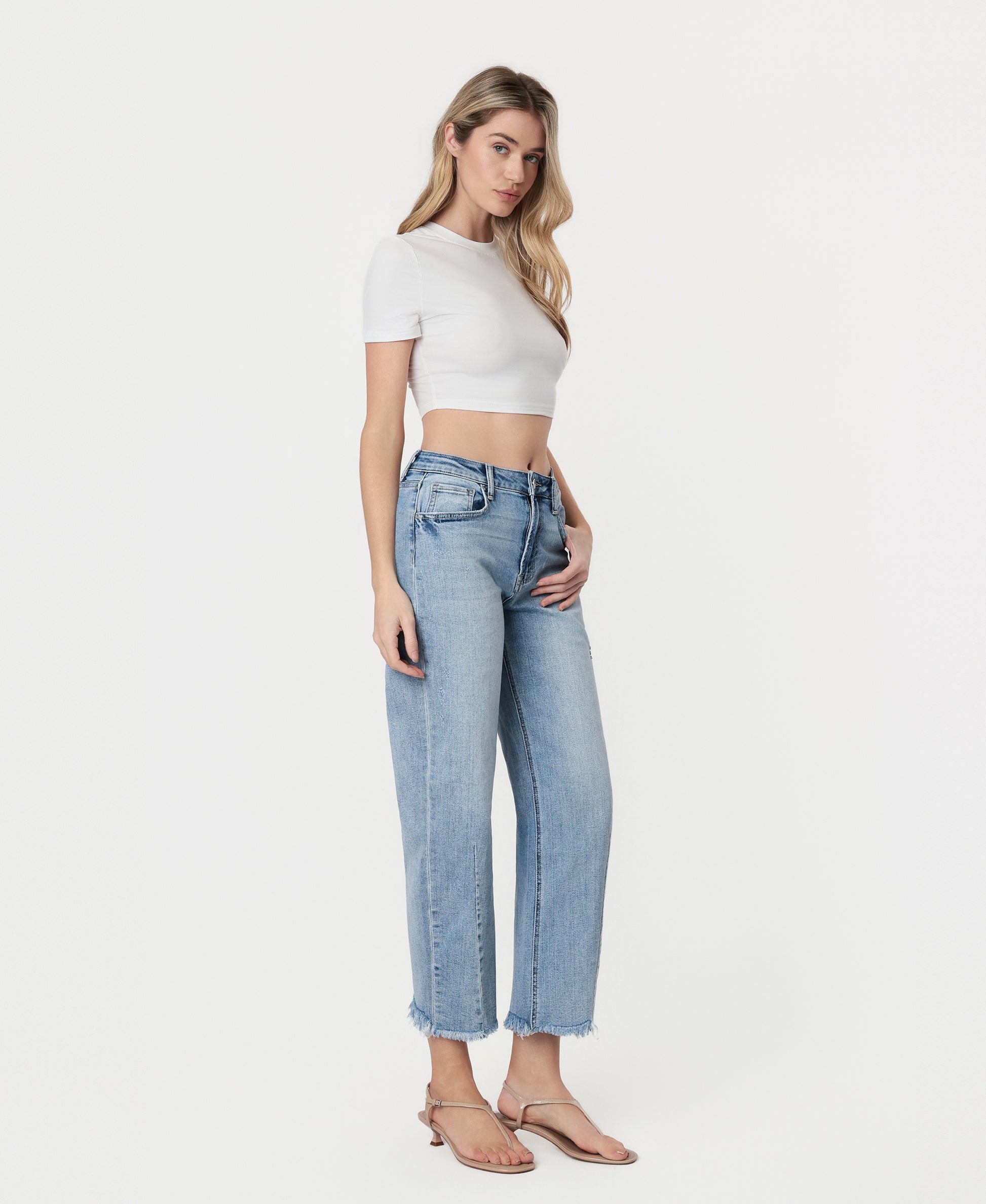 Right 45 degrees product image of Tantalizing - Super High Rise Barrel Jeans