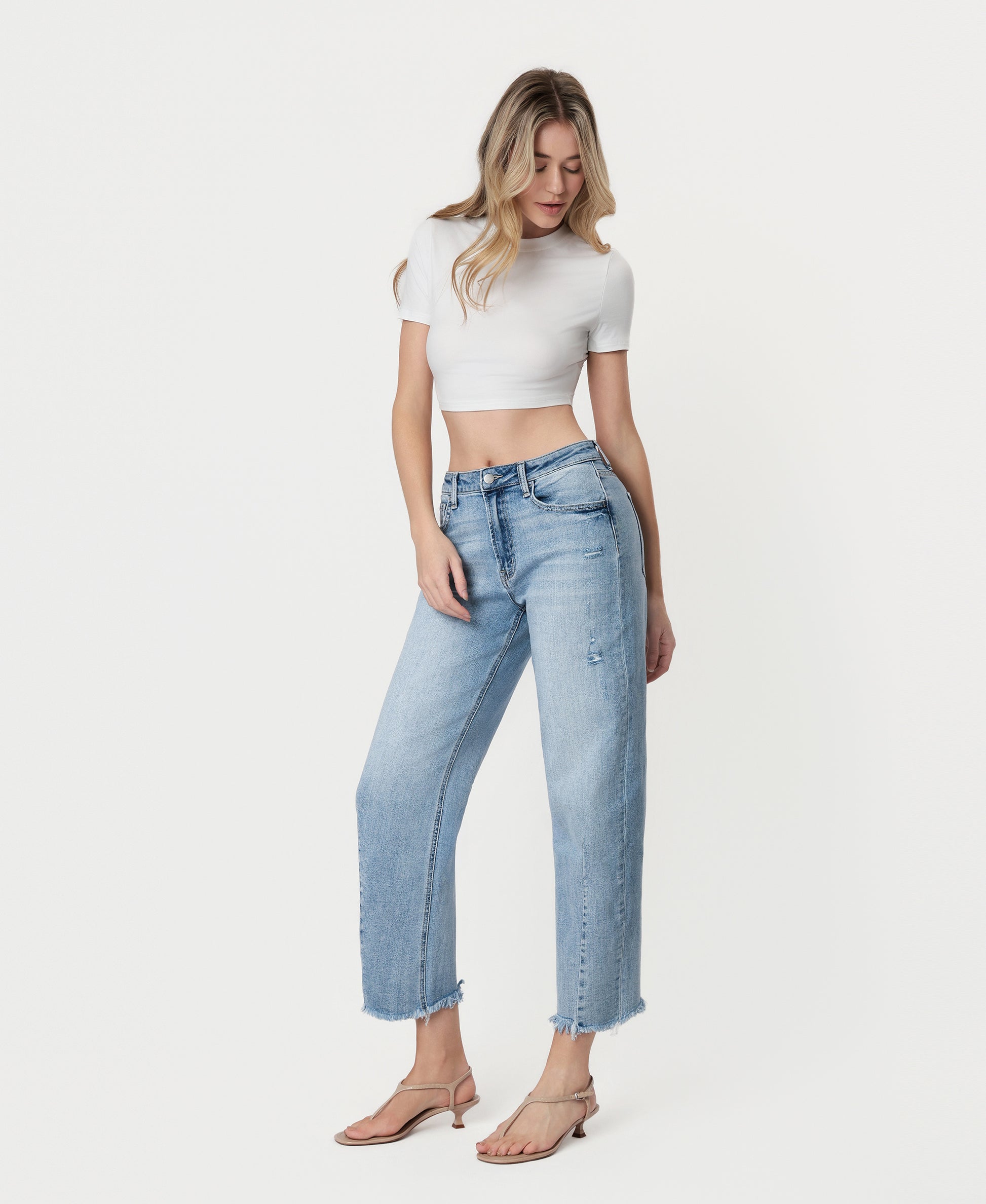 Left 45 degrees product image of Tantalizing - Super High Rise Barrel Jeans