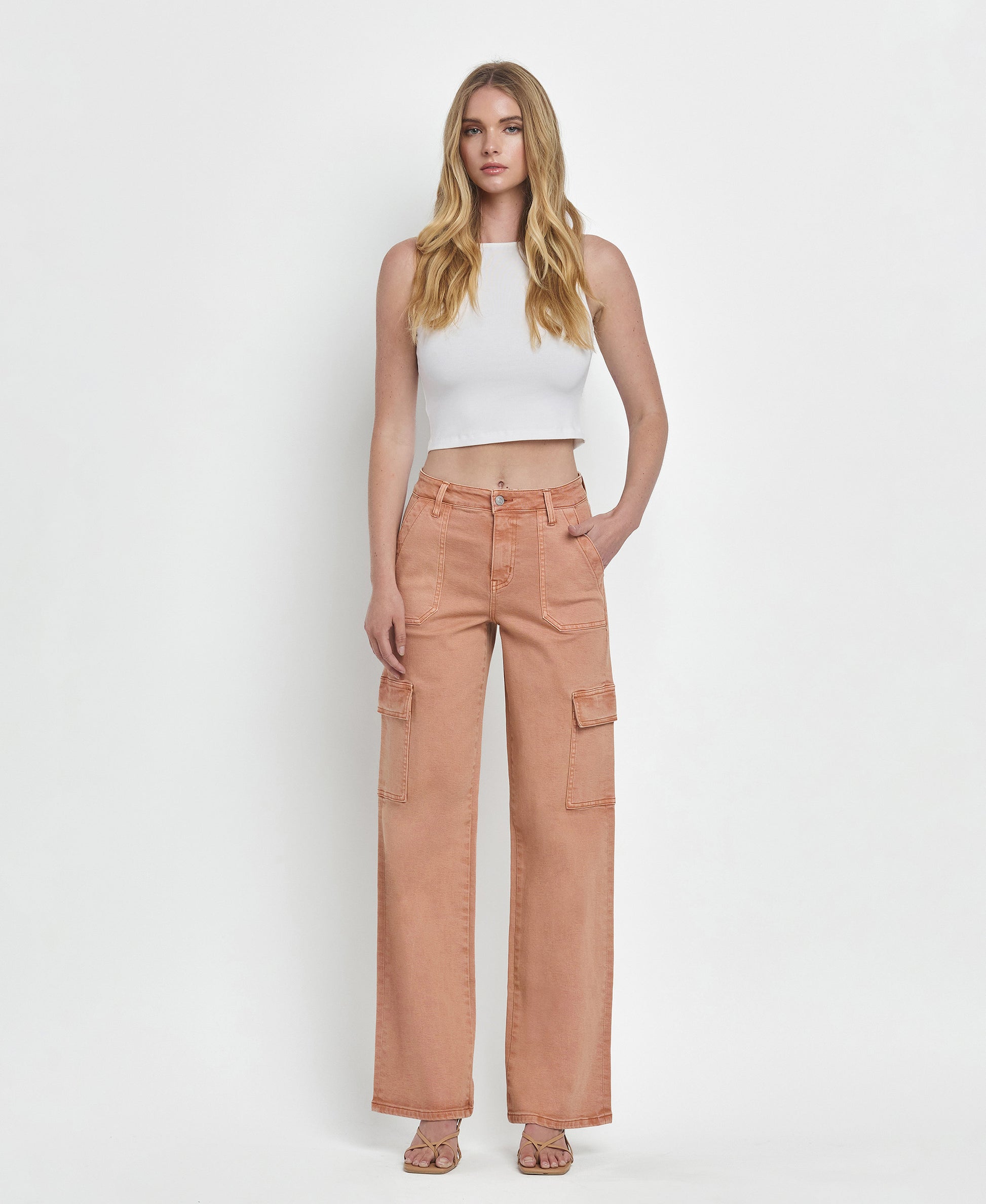 Front product images of Cork - High Rise Utility Cargo Vintage Wide Leg Jeans