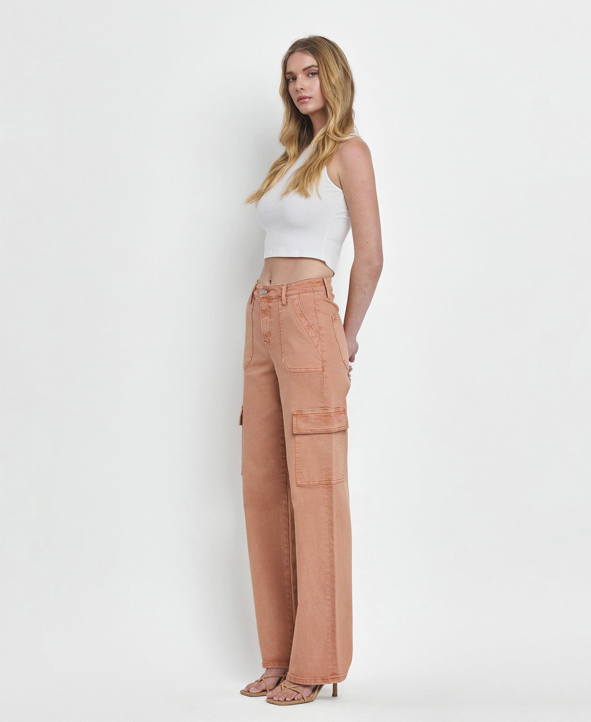 Left 45 degrees product image of Cork - High Rise Utility Cargo Vintage Wide Leg Jeans