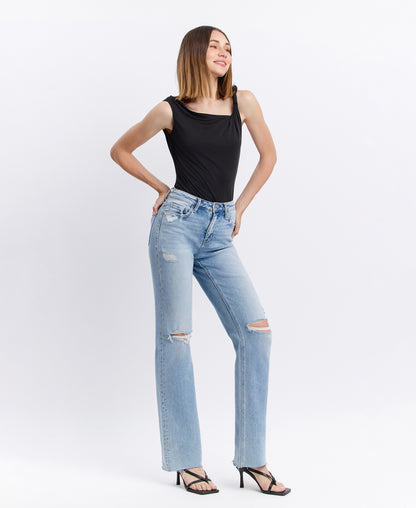 Right 45 degrees product image of Dexterity - High Rise Distressed Slim Wide Leg Jeans