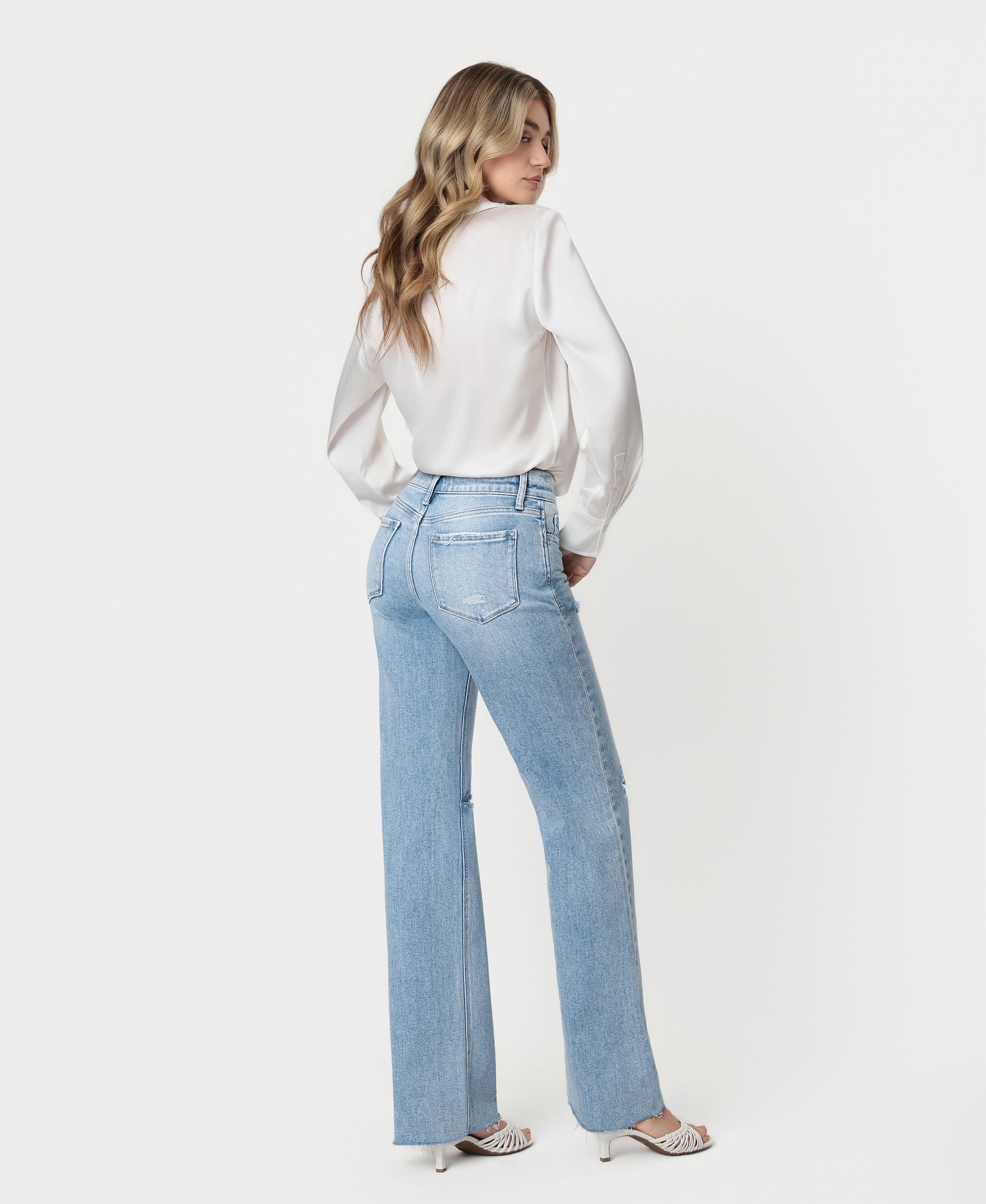 Back product images of Dexterity - High Rise Distressed Slim Wide Leg Jeans