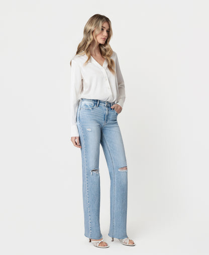 Right 45 degrees product image of Dexterity - High Rise Distressed Slim Wide Leg Jeans