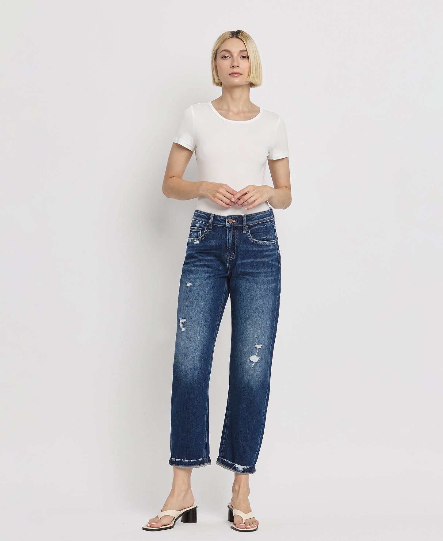 Front product images of Glaucous - High Rise Cuffed Barrel Jeans