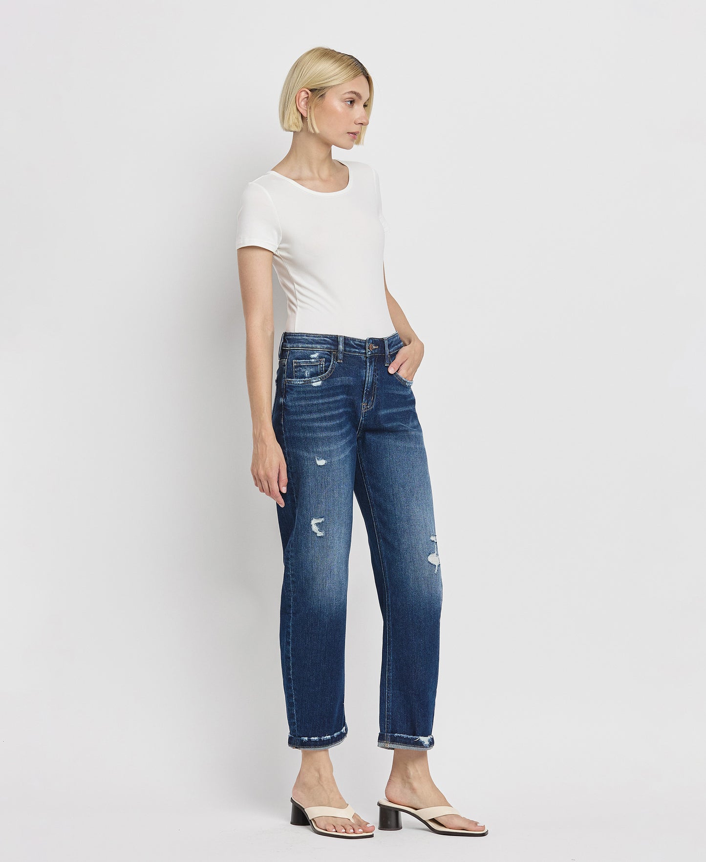 Right 45 degrees product image of Glaucous - High Rise Cuffed Barrel Jeans