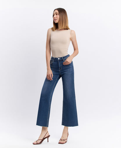Left 45 degrees product image of Interlude - High Rise Clean Cut Raw Hem Crop Wide Leg Jeans