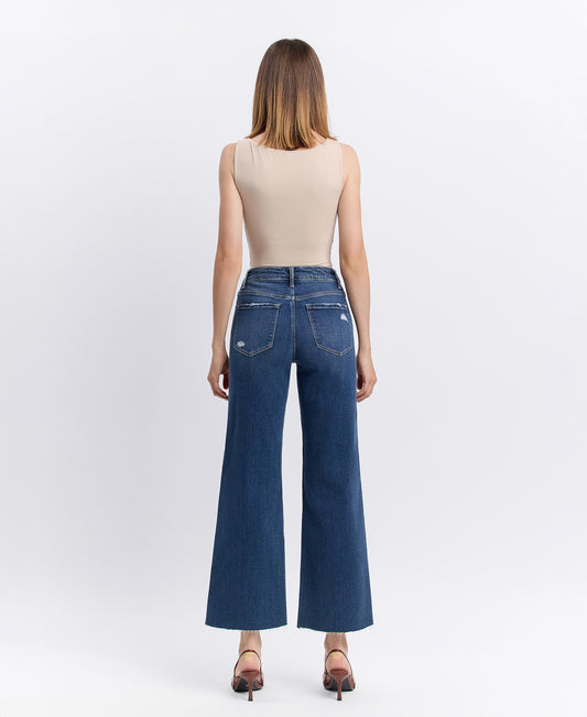 Back product images of Interlude - High Rise Clean Cut Raw Hem Crop Wide Leg Jeans