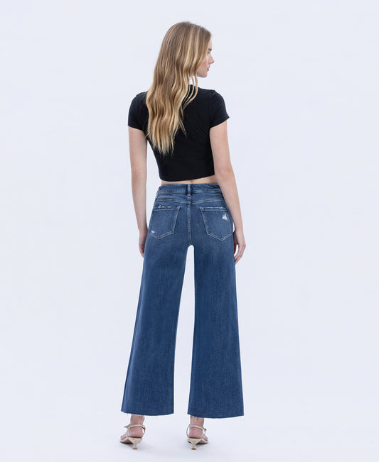 Back product images of Interlude - High Rise Clean Cut Raw Hem Crop Wide Leg Jeans